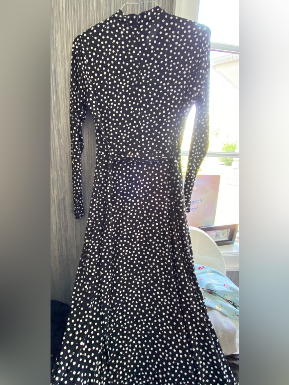 H&M Black Dress with White Polka Dots Long Sleeve Sz L - Picture 2 of 4